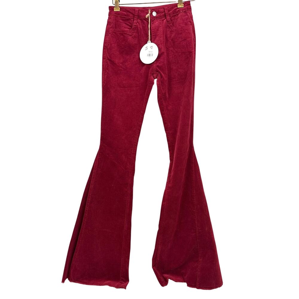 Saints & Hearts Womens S Burgundy Corduroy Bell Bottom Flare Pants NWT Boho